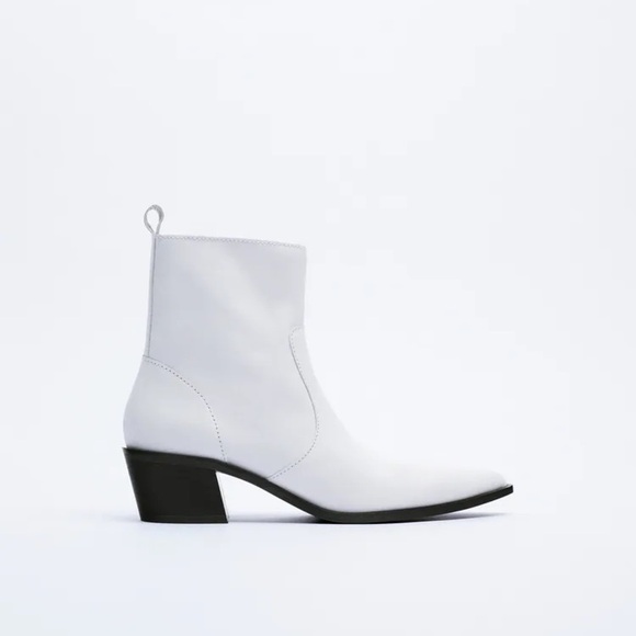 NWT. Zara Leather Cowboy Ankle Boots. Size 8. - Picture 1 of 5